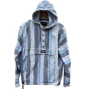 Quiksilver striped Baja hoodie poncho pullover zipper pouch Size Small